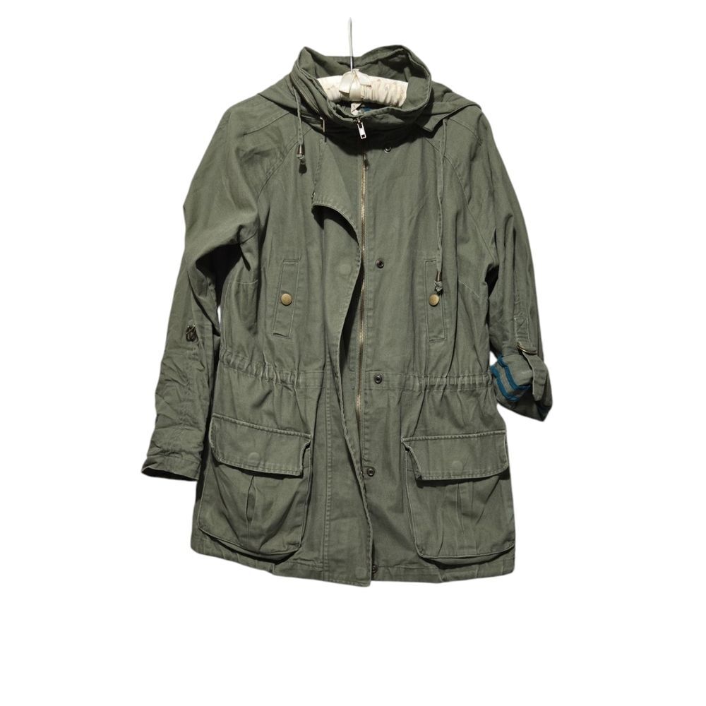 Willow and Clay Olive Green Military Style Utility Cargo Jacket with Hood